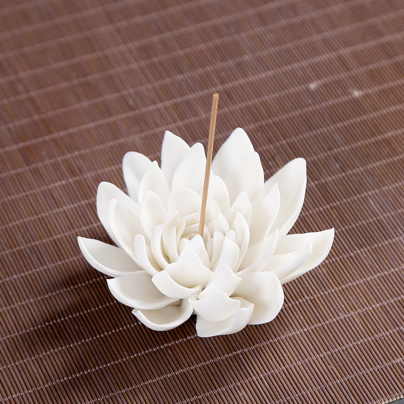 White porcelain incense burner lotus
