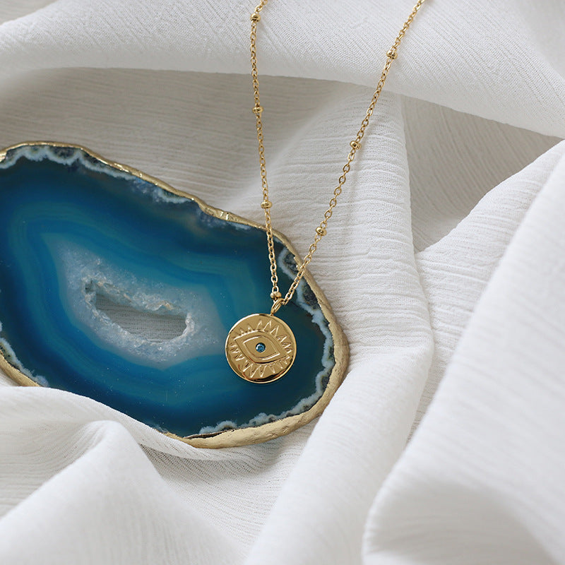 Devil's Eye Round Gold Coin Necklace Clavicle Chain