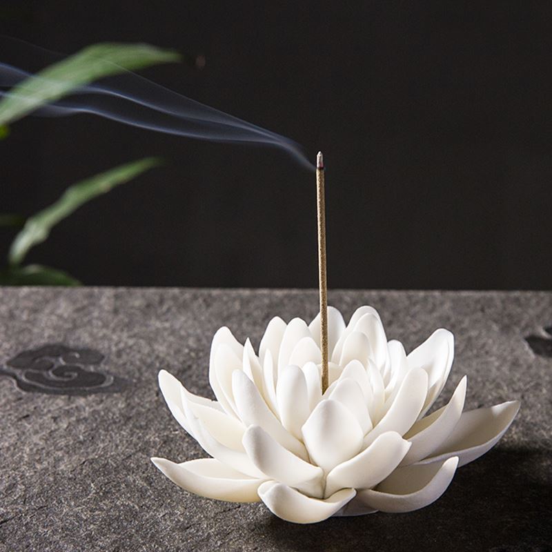 White porcelain incense burner lotus