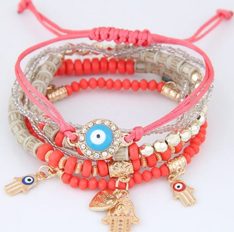 Hamsa Hand Evil Eye Heart Charm Bracelets & Bangles