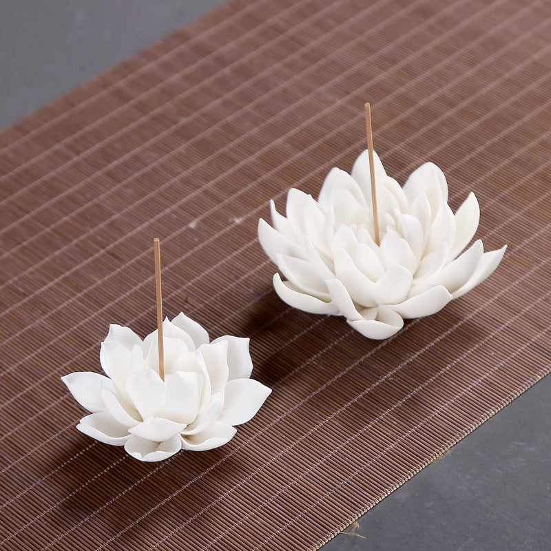 White porcelain incense burner lotus