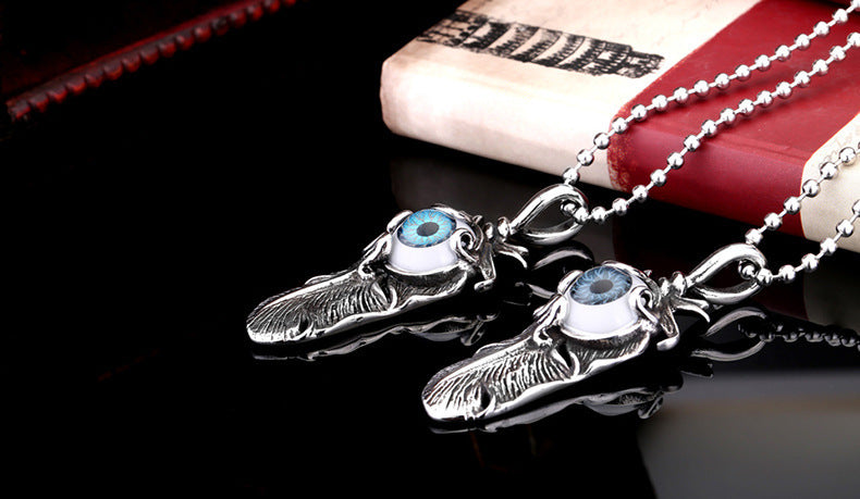 Titanium steel evil eye pendant feather pendant