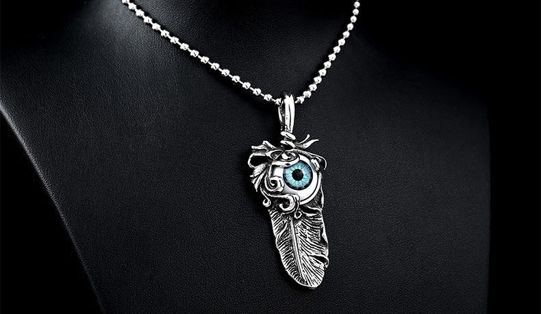 Titanium steel evil eye pendant feather pendant