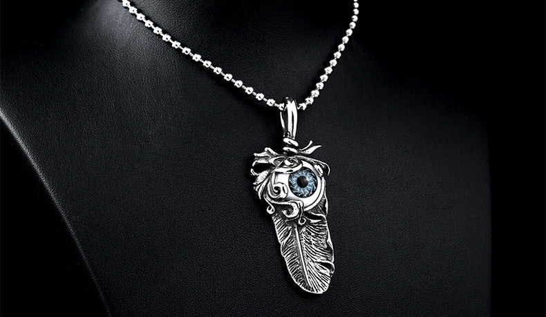 Titanium steel evil eye pendant feather pendant