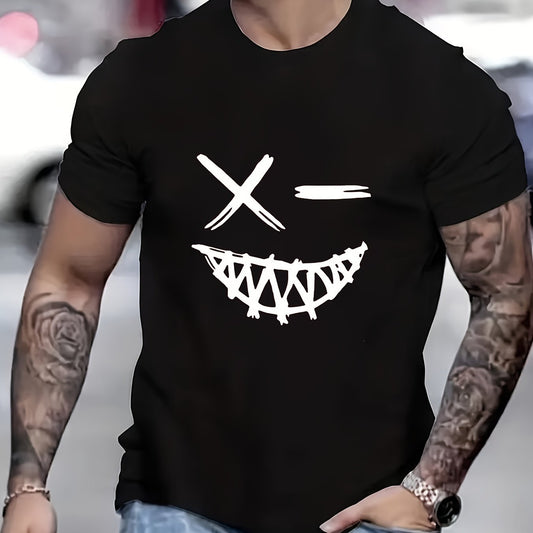 Men's Evil Smiling Face Pattern Round Neck Short Sleeve T-shirt