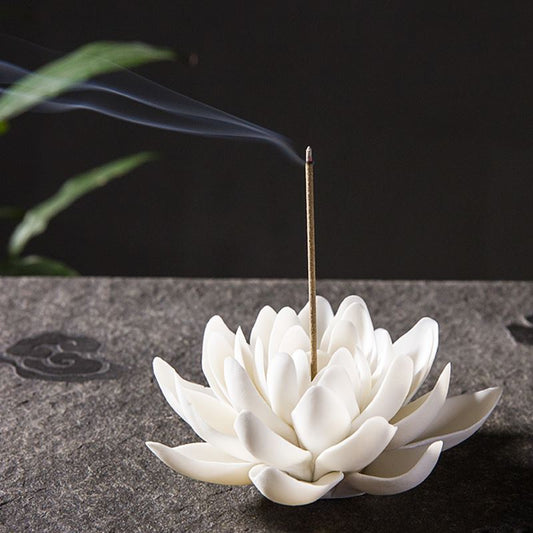 White porcelain incense burner lotus