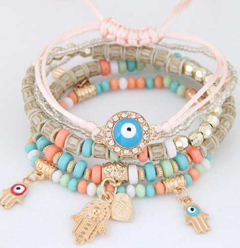 Hamsa Hand Evil Eye Heart Charm Bracelets & Bangles