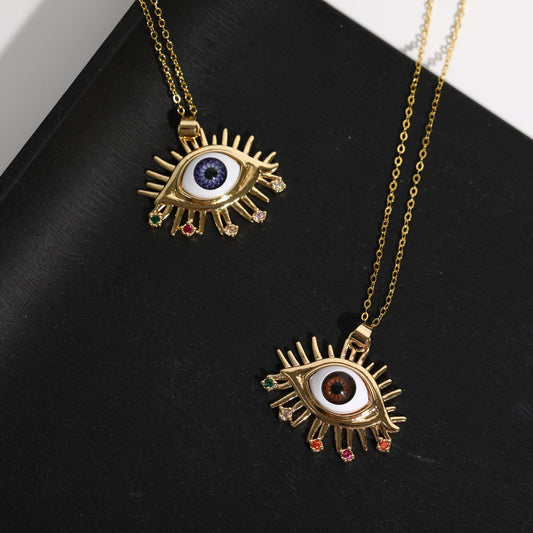 Fashion Evil Eye Zircon Copper Pendant Necklace