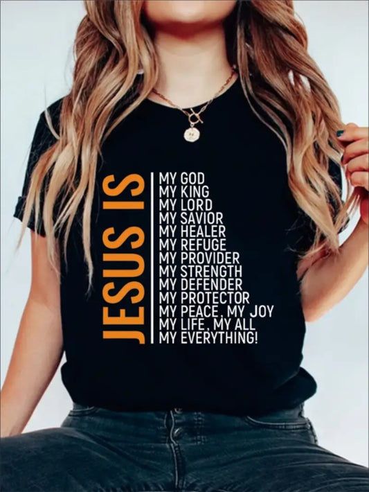 Jesus Is My God Graphic Print Solid T-Shirt,